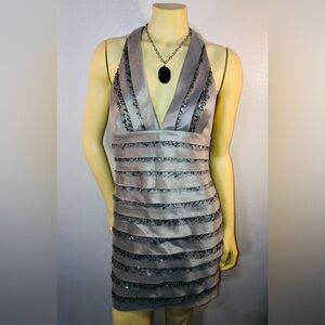 BCBGMaxAzria Silver Metallic Knit Tee